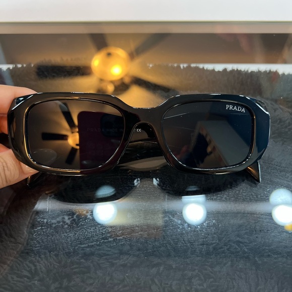Prada Glossy Black Rectangular Sunglasses - Picture 1 of 12